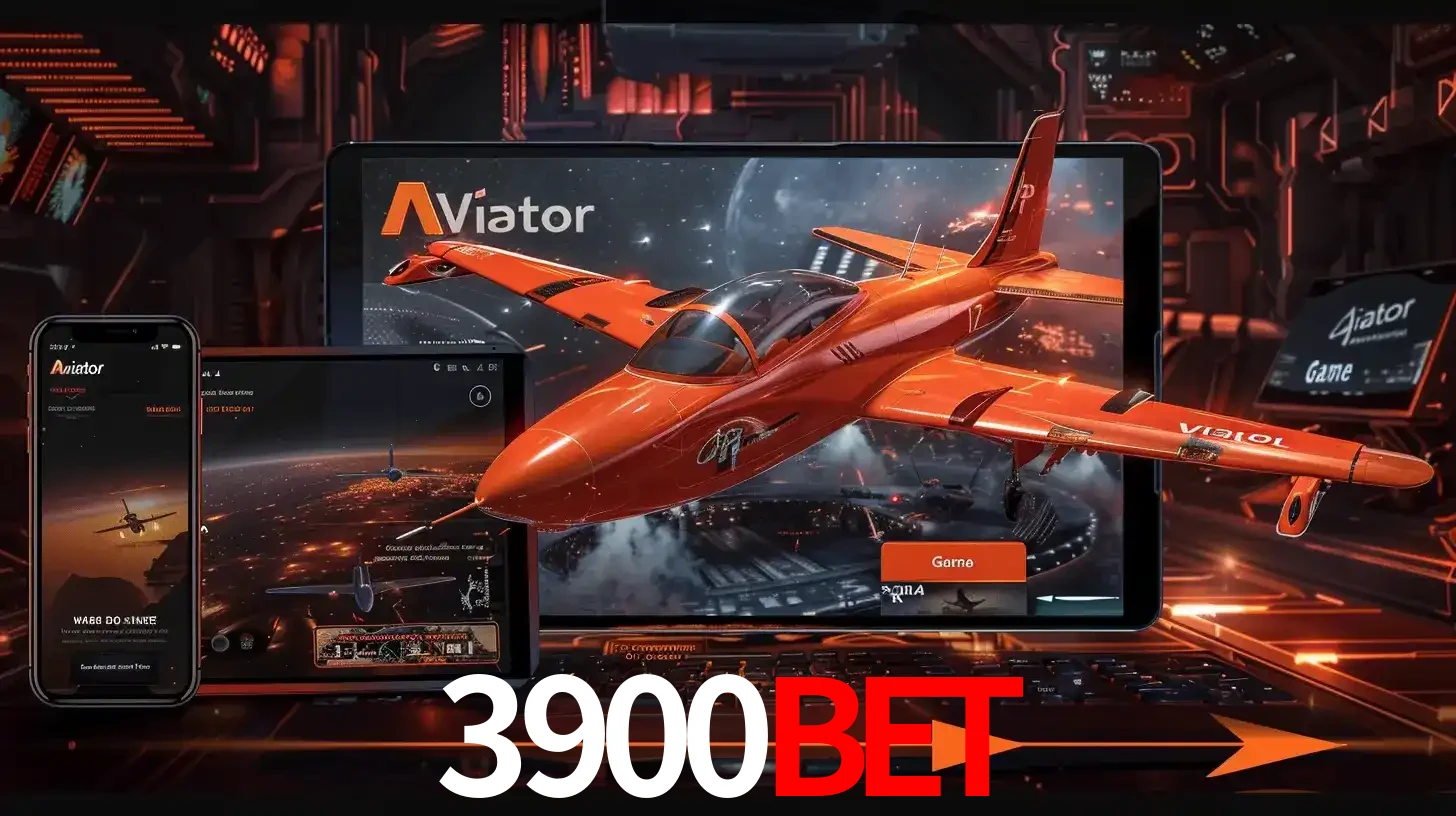 Apresentação tecnológica do jogo Aviator com um avião saindo da tela de um tablet, demonstrando a experiência imersiva em múltiplos dispositivos no 3900BET.