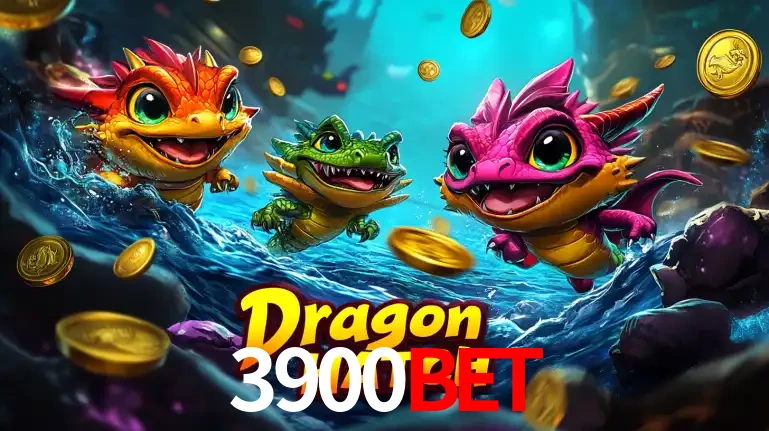 Arte promocional do jogo Dragon Hatch com três adoráveis dragões bebês nadando entre moedas de ouro, um dos slots mais divertidos para jogar no cassino 3900BET.
