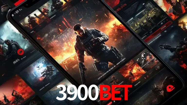Tela de um celular exibindo uma galeria de jogos de tiro com temática militar, mostrando a variedade de e-sports disponíveis para apostas na plataforma de entretenimento 3900BET.