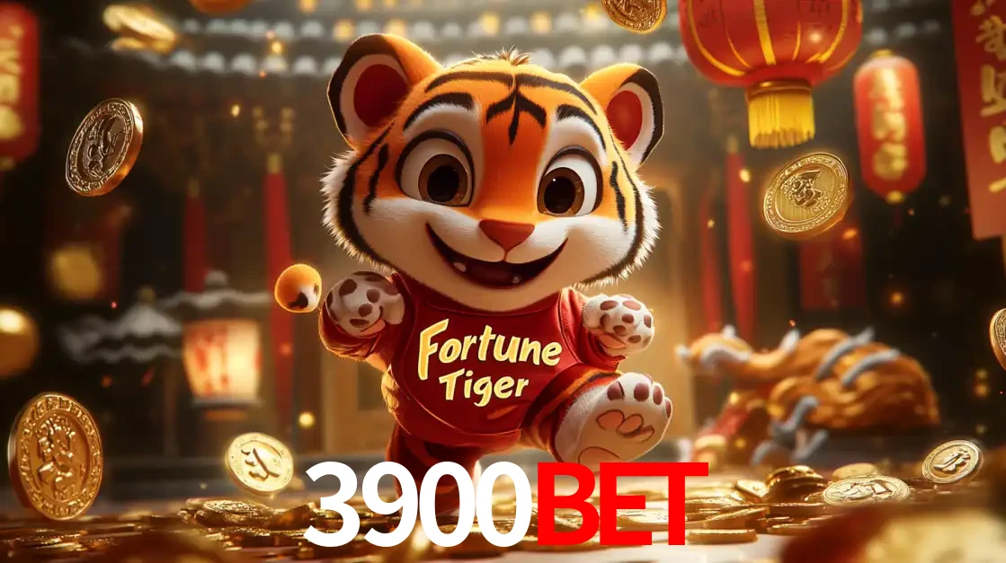 O alegre personagem do Fortune Tiger correndo sobre um caminho de moedas de ouro, simbolizando os grandes prêmios e a diversão do popular jogo de slot do 3900BET.