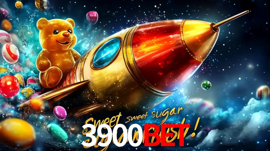 Arte promocional do jogo de slot Sugar Rush, com um urso de pelúcia em um foguete viajando pelo espaço de doces, um dos jogos divertidos disponíveis no cassino 3900BET.