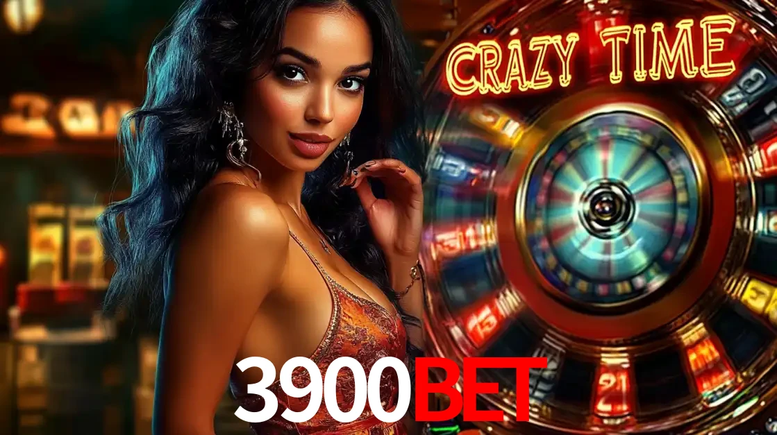 Mulher elegante ao lado da vibrante roda da fortuna do jogo de cassino ao vivo Crazy Time, um dos game shows mais populares e cheios de prêmios do 3900BET.